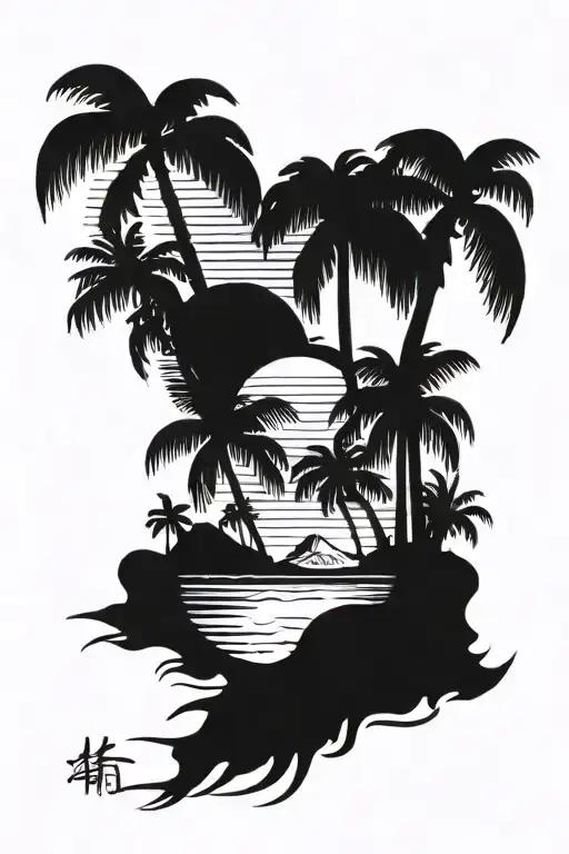 Beach Scene Featuring Palm Trees On Forearm