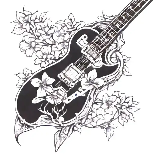 Vertical Les Paul Guitar Neck As A Daphne Tree With Jasmin Flowers On It