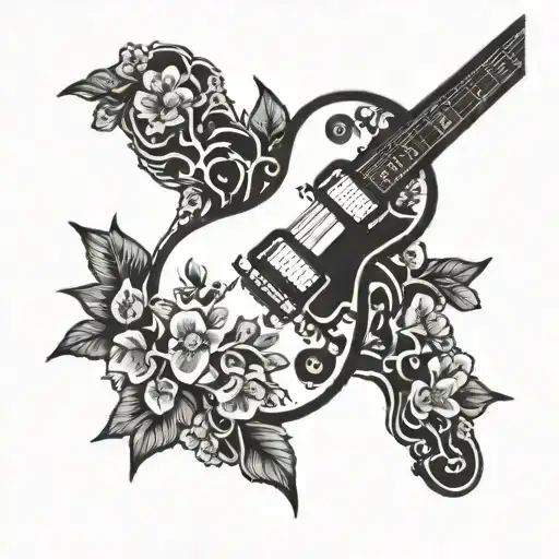 Vertical Les Paul Guitar Body Silhouette As A Daphne Tree With Jasmin Flowers On It