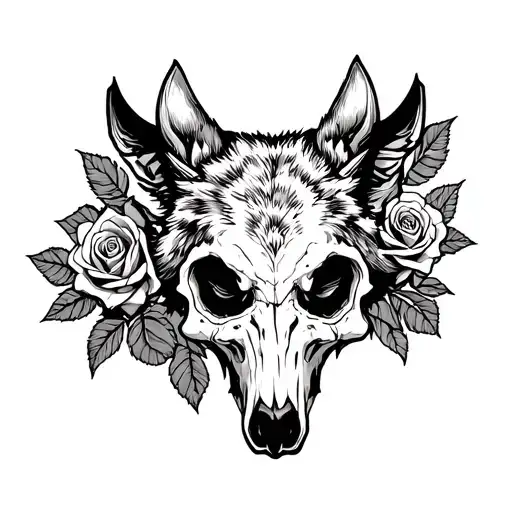 Wolf Skull Roses