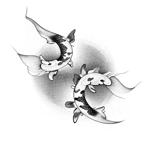 Two Koi Fish Swimming In Opposite Directions Creating Pond Ripples Which Are Flowers