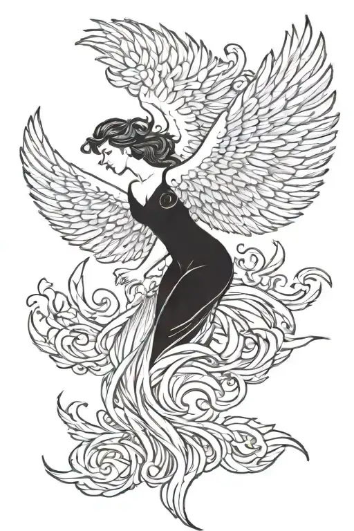 Female Angel Flying Pheonix Rising