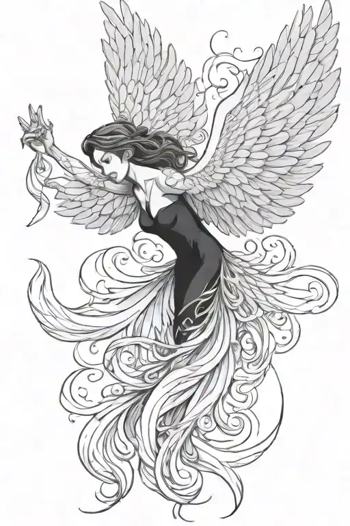 Female Angel Flying Pheonix Rising
