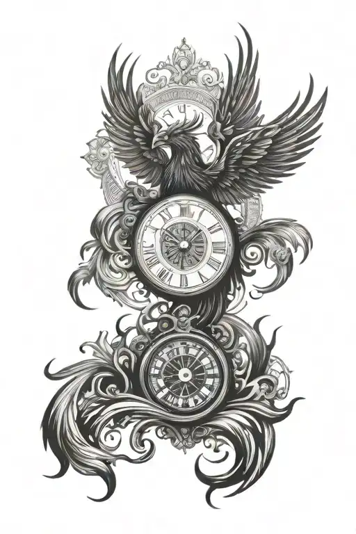 Phoenix Rising With Time Clock And Mantra Written