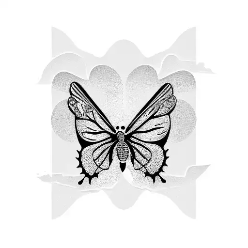 A Blackwork Tattoo Of A Butterfly Flying Over A Beach
