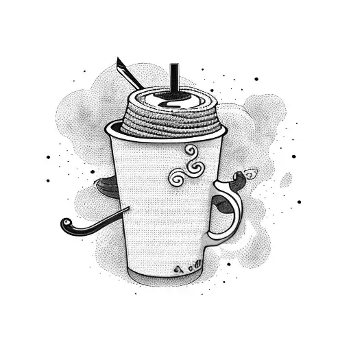 A Whimsical Coffee Cup Surrounded By Colorful Crochet Hooks And Yarn