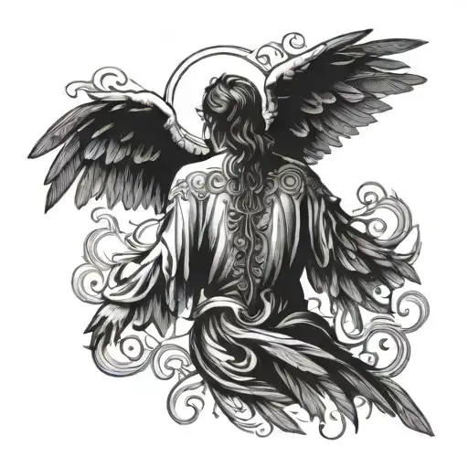 Back Tatto Of A Guardian Angel Watching My Back
