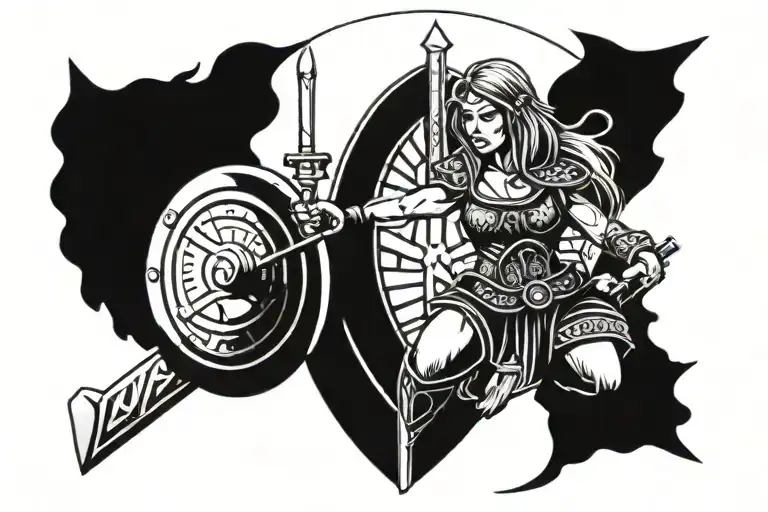 Shield Maiden With A Barbell And Norse Symbols Of Power And Strength Incorporated