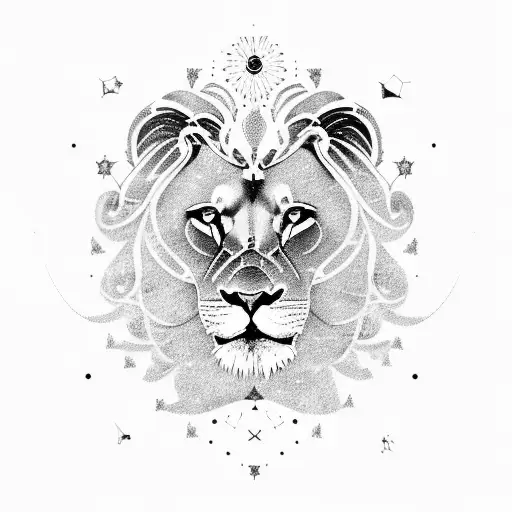 A Majestic Lion Surrounded By A Cosmic Constellation Of Stars And Planets