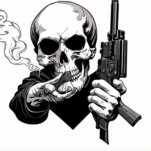 Dear Daniel Half Skull Holding Ak 47 Smoking