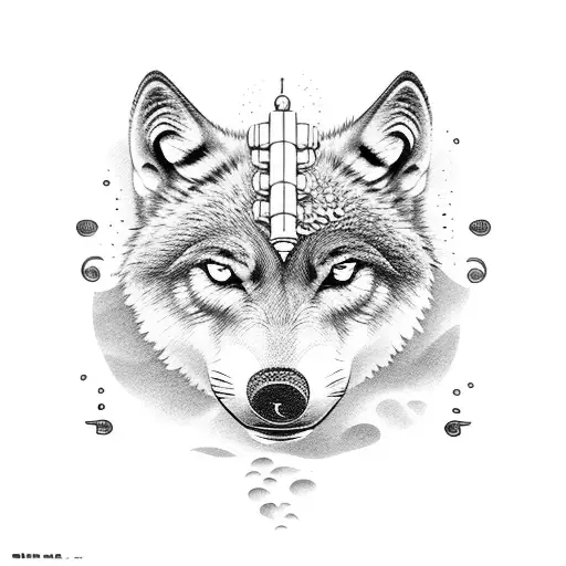 A Diver Exploring The Depths Of The Sea With A Majestic Wolf By Their Side