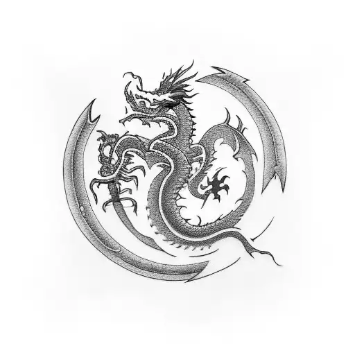 An Eight With A Dragon Going Through The Holes