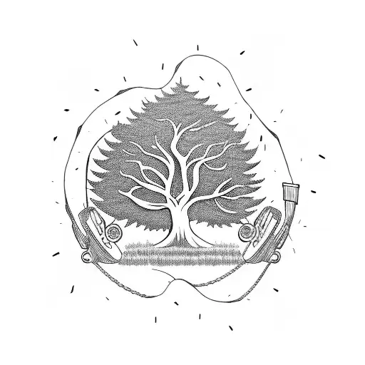 A Tree Made Of Chainsaws Playing Music