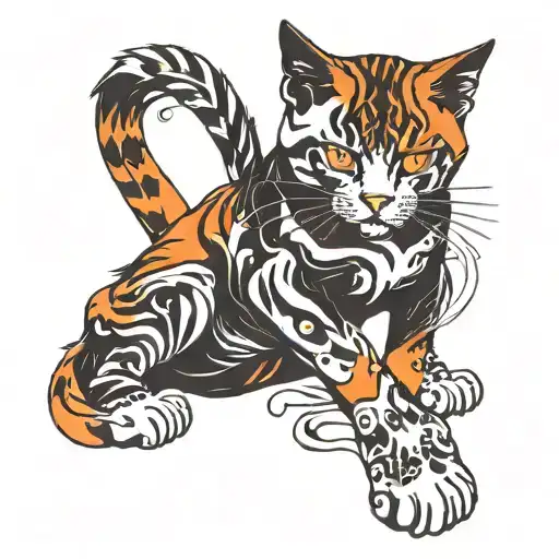 A Surreal Tattoo Of A Cat With Vibrant Orange Fur Hugging An Ankle In A Dynamic Pose