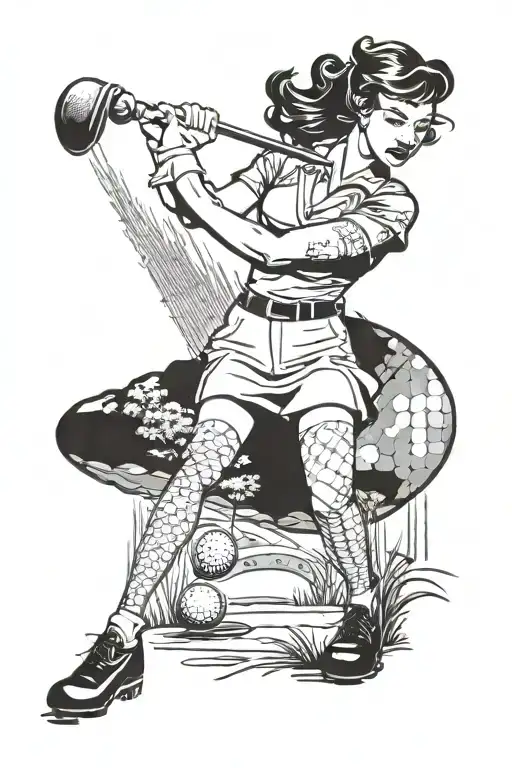 Pinup Girl Playing Golf On A Vintage 50S Golf Course