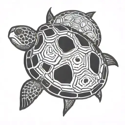 Top View Of A Turtle With A Sea Shell As Its Shell