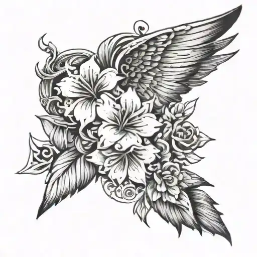 Angel Wings And Flowers
