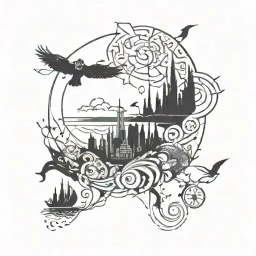 An Abstract Representation Of Immigration Journey In A Blackwork Style