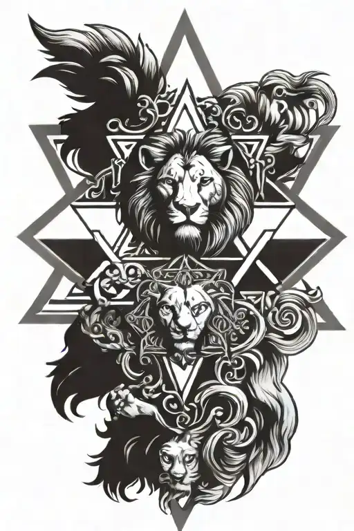 Star Of David Cover Most Of The Back With A Lion Head In The Center
