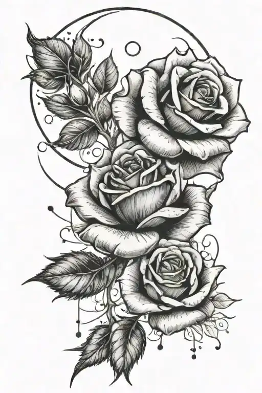 One Rose With Petals Flying Into The Moon Phases Forming