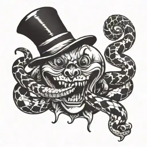 Poisonous Snake Around The Head Of A Smiling Clown