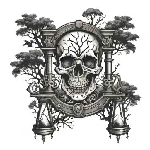Skull Hourglass Trees Mechanical Gears