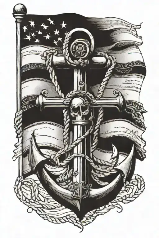 American Flag With Anchor Intertwined With Bible Verse Written