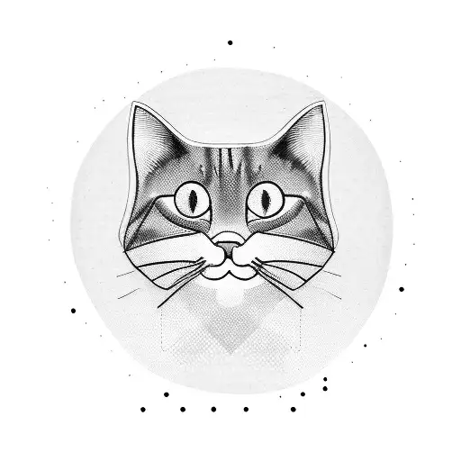 A Minimalist Blackwork Tattoo Of A Smiling Cat With Thin Lines