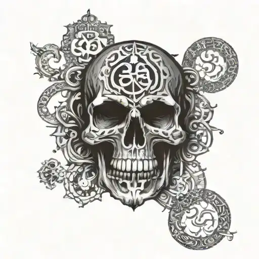 Skull And Om Hindi Text On A Black
