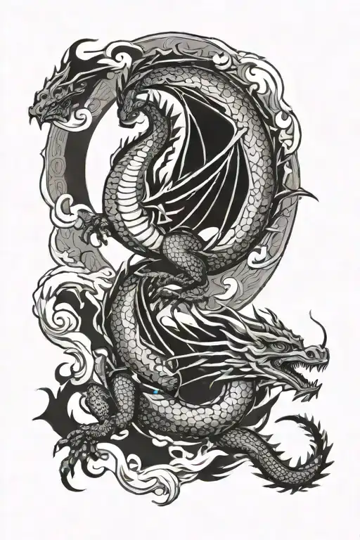 Western Dragon Flying Moon Surrounded
