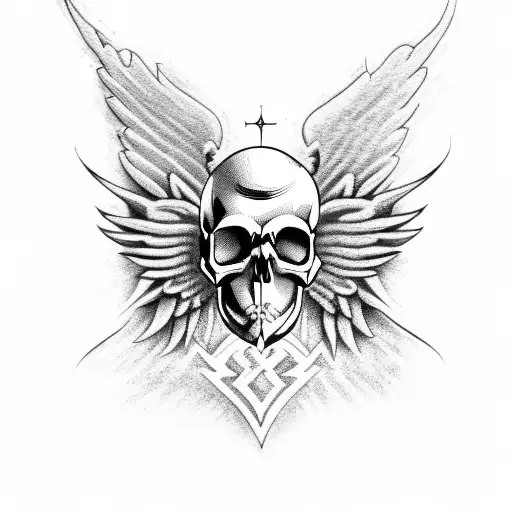 Soldier Skull With Wings And Flames