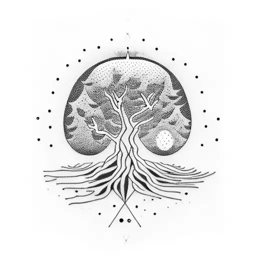 A Dotwork Tattoo Of A Cosmic Tree Merging Spirituality And The Universe