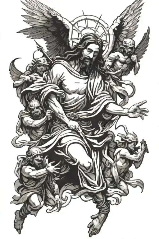 Jesus And His Army Of Angels Fighting Demons