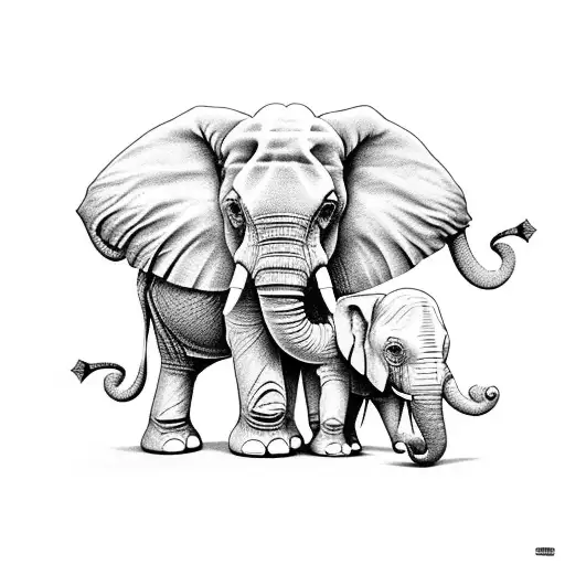 Elephant With 3 Little Baby Following Her