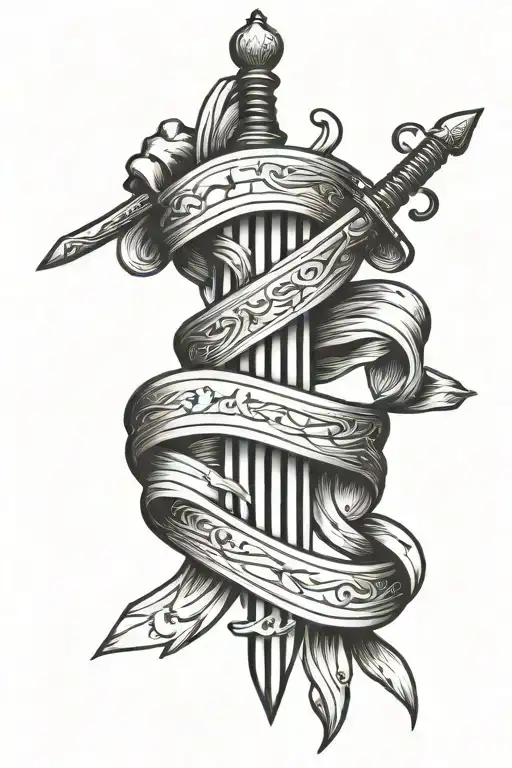 Sword And Draped American And Portuguese Flags Ribbon Action