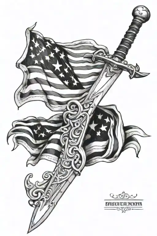 Sword And Draped American And Portuguese Flags