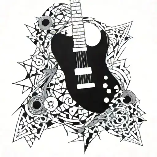 A Guitar With Intricate Designs Made Out Of Shattered Vinyl Records