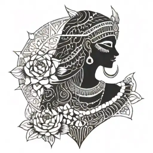 A Cosmic Egyptian Goddess Surrounded By Intricate Floral Patterns