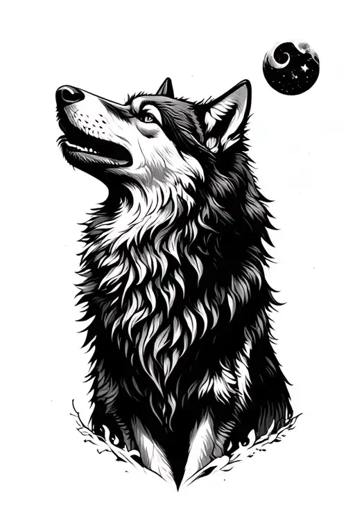 Wolf Howling With The Moon