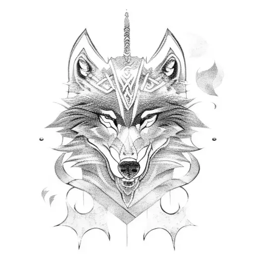 Nordic Mythology-inspired Wolf Battling A Dragon