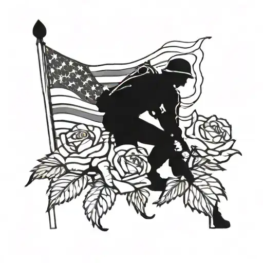 Combine A Rose With A Flag Design Featuring A Soldier Silhouette