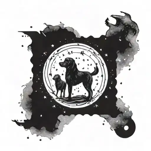 A Celestial Themed Tattoo With A Silhouette Of Your Deceased Dog Among The Stars