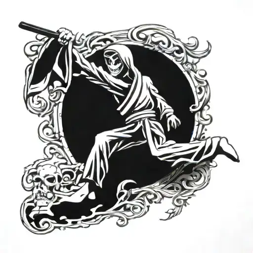 Death Holding A Taekwondo Black Belt