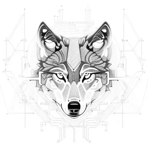 A Futuristic Depiction Of A Wolf With Circuitry Patterns