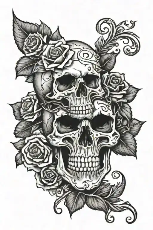 Skull Hot Rod Roses Intertwined