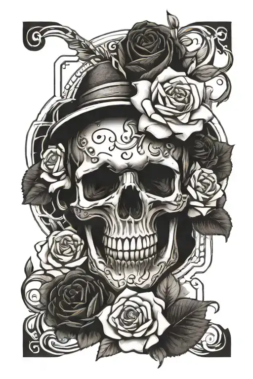 Skull And Hot Rod And Roses