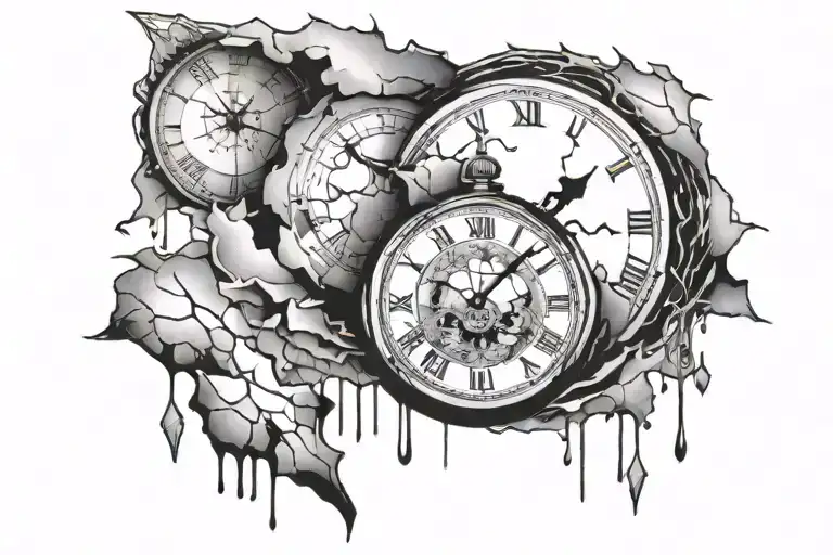 Shattered Clock With Rain Cloud