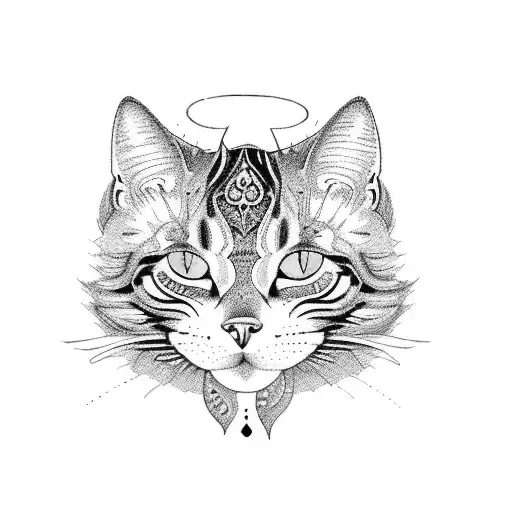 A Tattoo Featuring A Majestic Cat Surrounded By Intricate Patterns