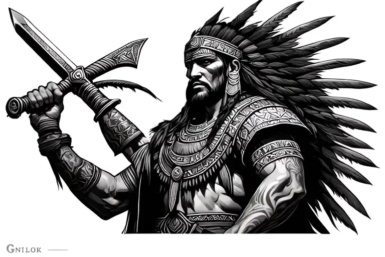 Aztec Warrior Wielding A Sword
