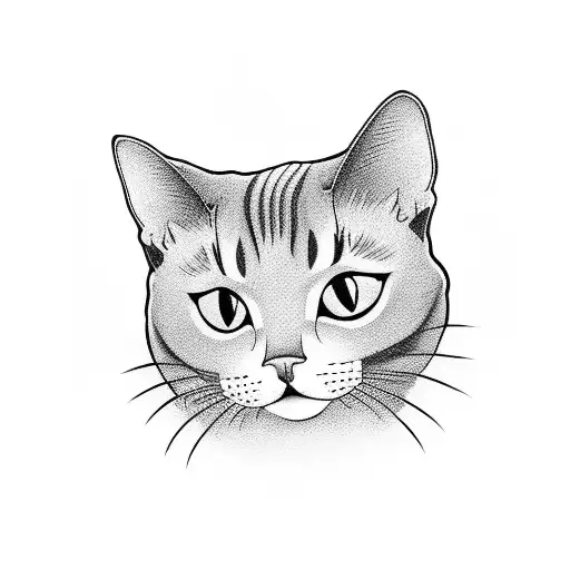 A Blackwork Tattoo Of A Cat Meditating On A Beach